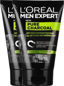L'Oréal Paris - Men Expert Pure Charcoal Gezichtsreiniger - Puistjes, mee-eters en vette huid - 2x 100ml - Voordeelverpakking