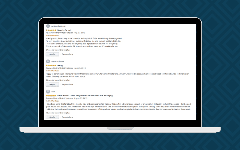 Nutrafol beoordelingen van echte gebruikers van Amazon op een laptop in grafische vorm