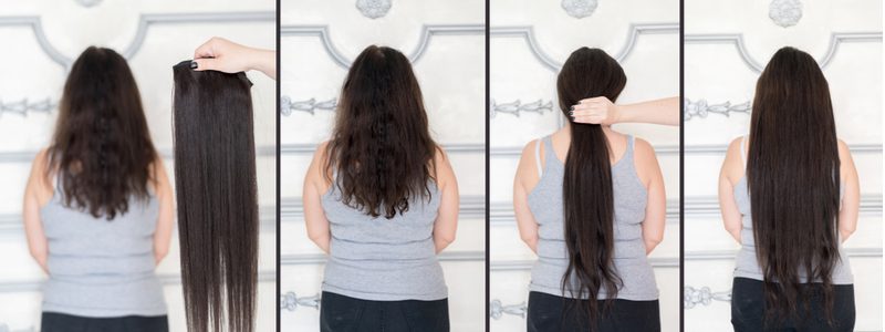 Meerdere afbeeldingen in een stap-voor-stap gids voor hoeveel kosten hairextensions in verschillende fasen van het installatieproces