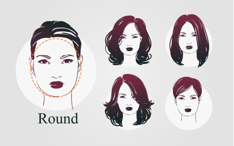 De ronde gezichtsvorm met verschillende kapsels weergegeven op elke persoon in geïllustreerde vorm