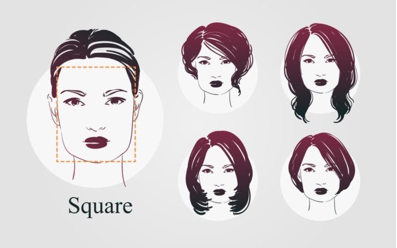 De vierkante gezichtsvorm met verschillende kapsels weergegeven op elke persoon in geïllustreerde vorm