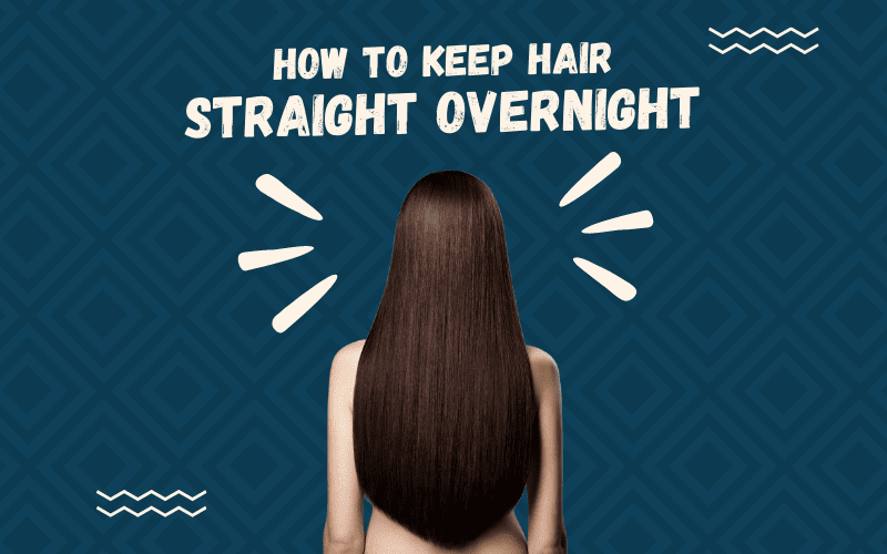 How to Keep Hair Straight Overnight op een blauwe achtergrond en een vrouw met steil haar