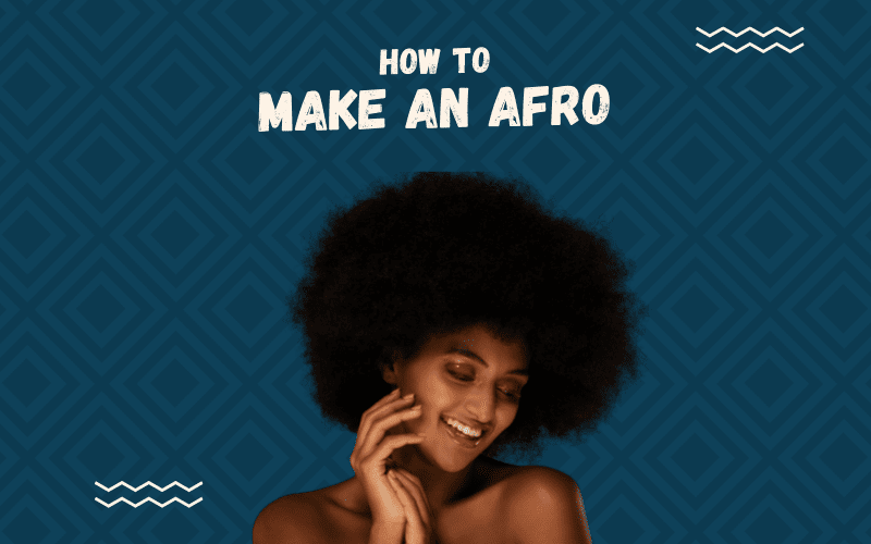 Afbeelding met de titel How to Make an Afro met een vrouw met zo'n stijl die haar hoofd naar links kantelt en naar beneden kijkt terwijl ze haar gezicht vasthoudt