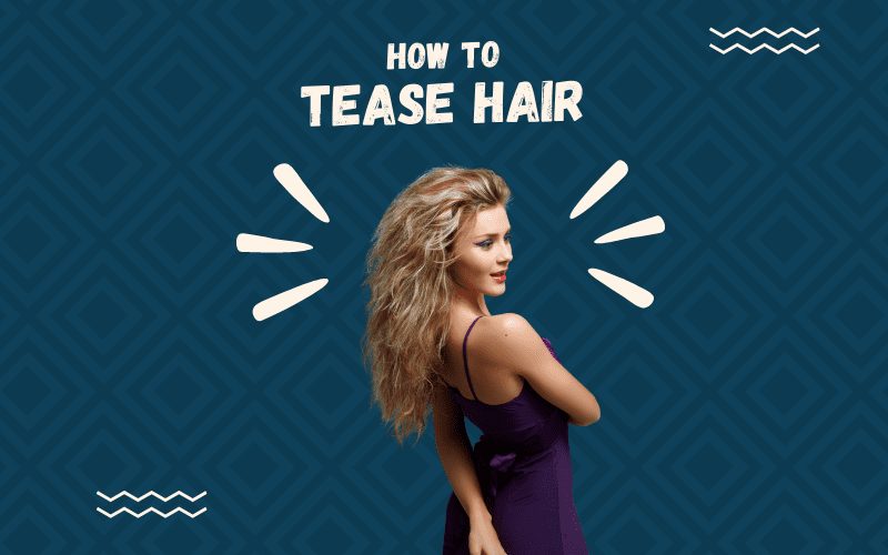 Afbeelding met de titel How to Tease Hair met een vrouw met kroeshaar op een blauwe achtergrond