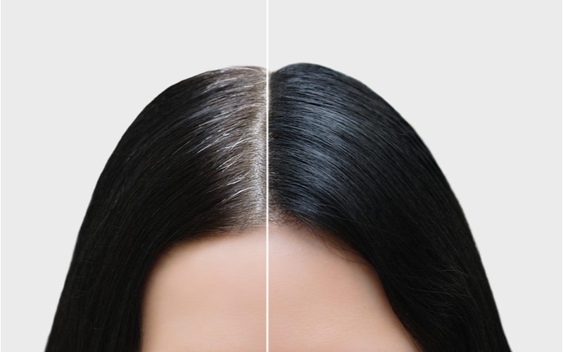 Wat is tijdelijke zwarte haarverf afbeelding in een voor-en-na van iemand die het gebruikt