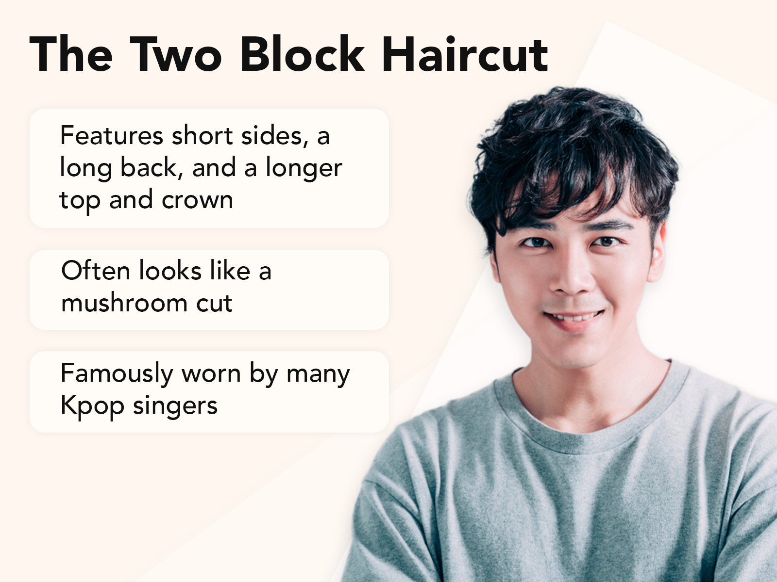 Two Block Haircut explainer image met een bruine achtergrond
