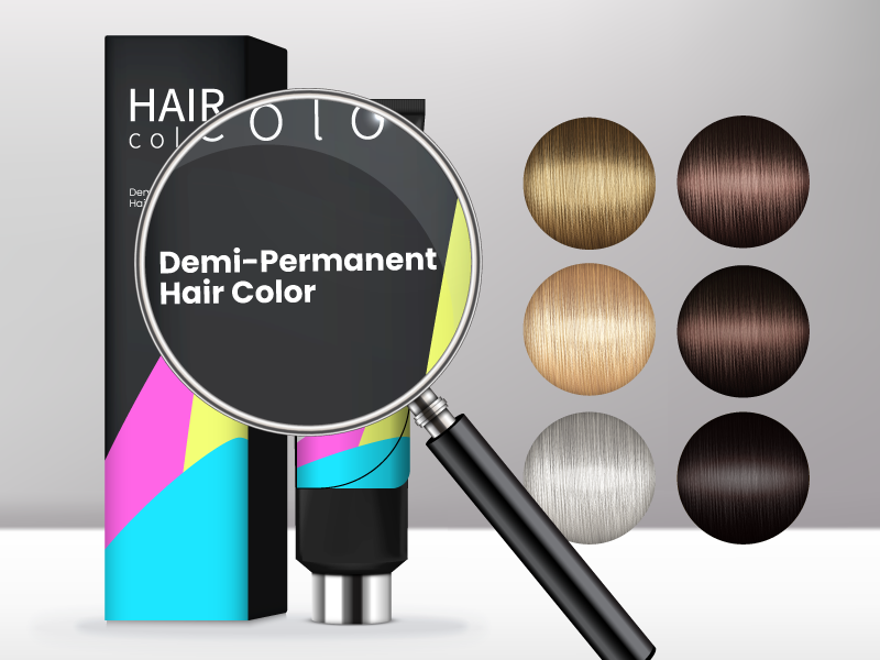 Wat is demi-permanente haarkleuring gekenmerkte afbeelding met een doos van dit product