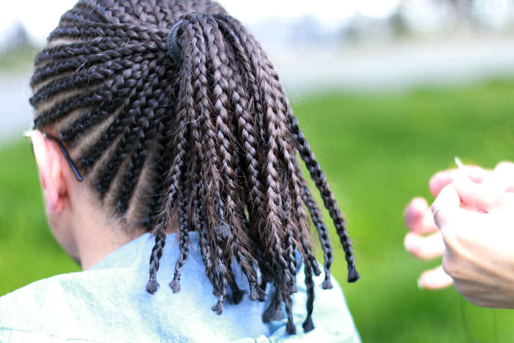 Converging Half-Cornrows With Ponytail, een grote witte mannen gevlochten kapsel