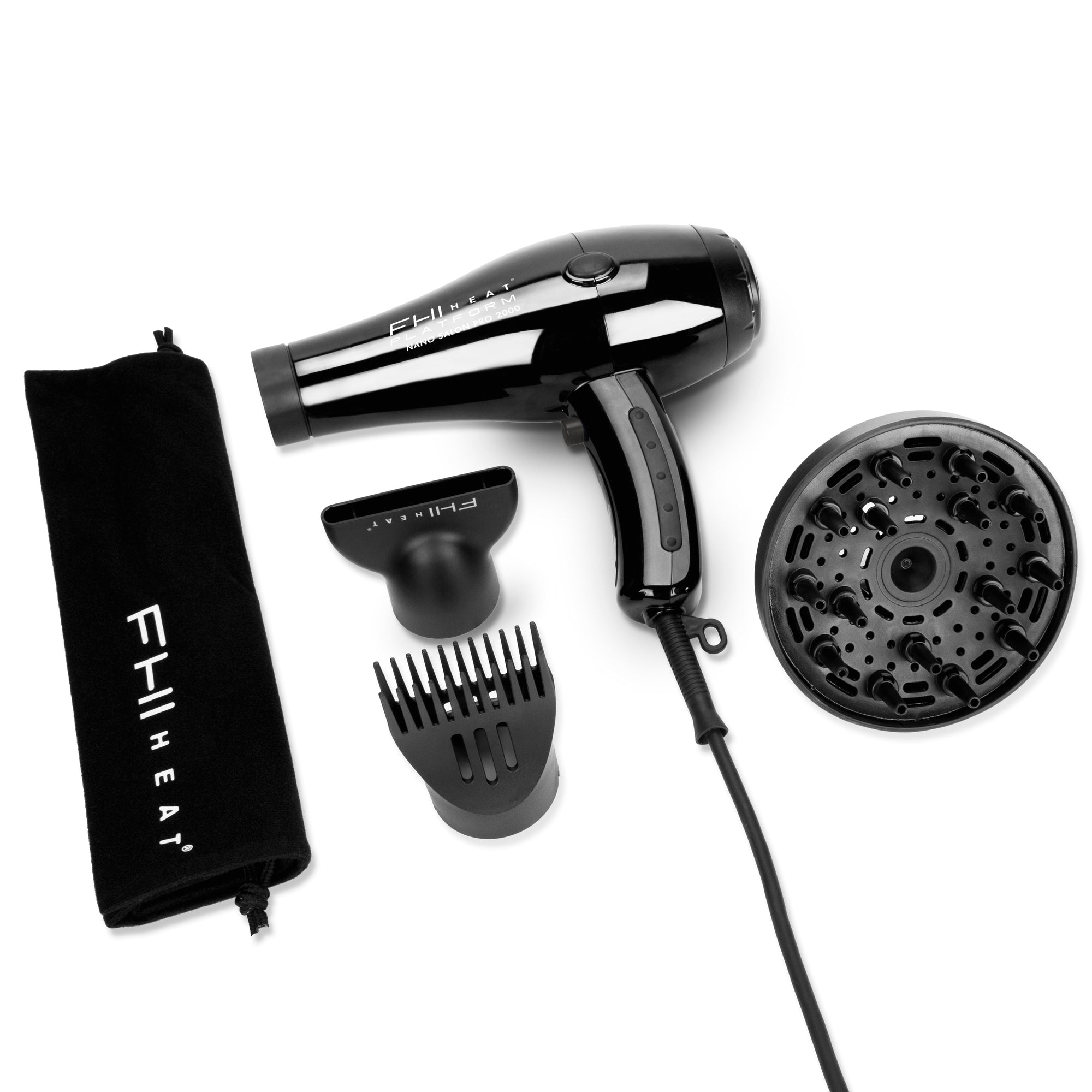 FHI HEAT Platform Nano Power Salon Pro 2000 Toermalijn Keramische Quick Dry Haardroger met 3-delige bevestigingsset (kam
