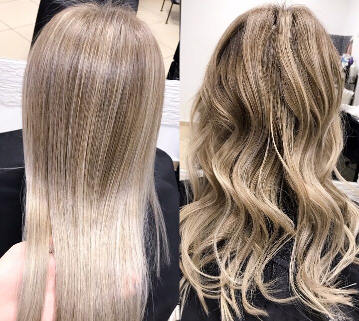 Vrouw Met Voor en Na Balayage