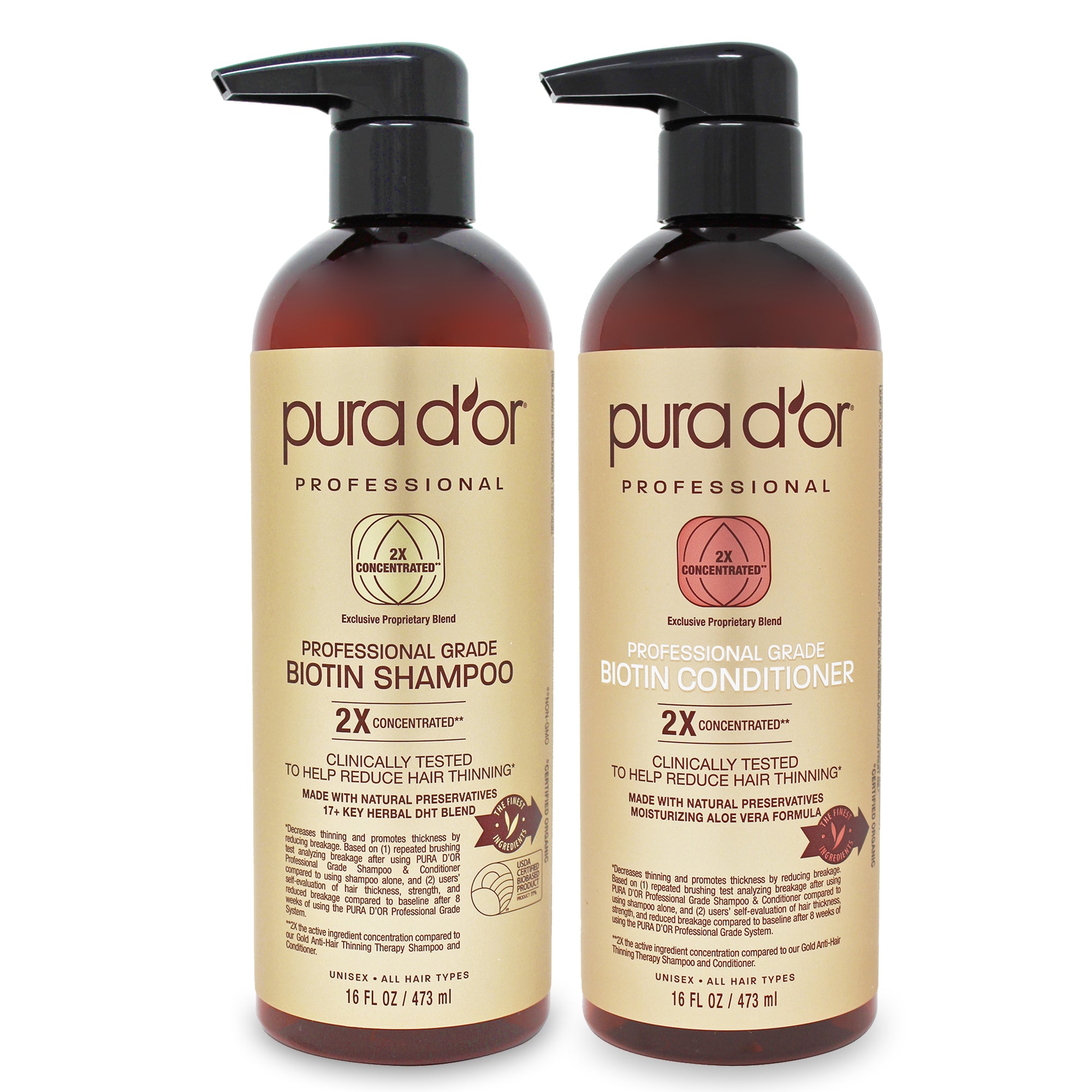 PURA D'OR Anti-Thinning Professionele Kwaliteit Biotine Shampoo &Conditioner Set