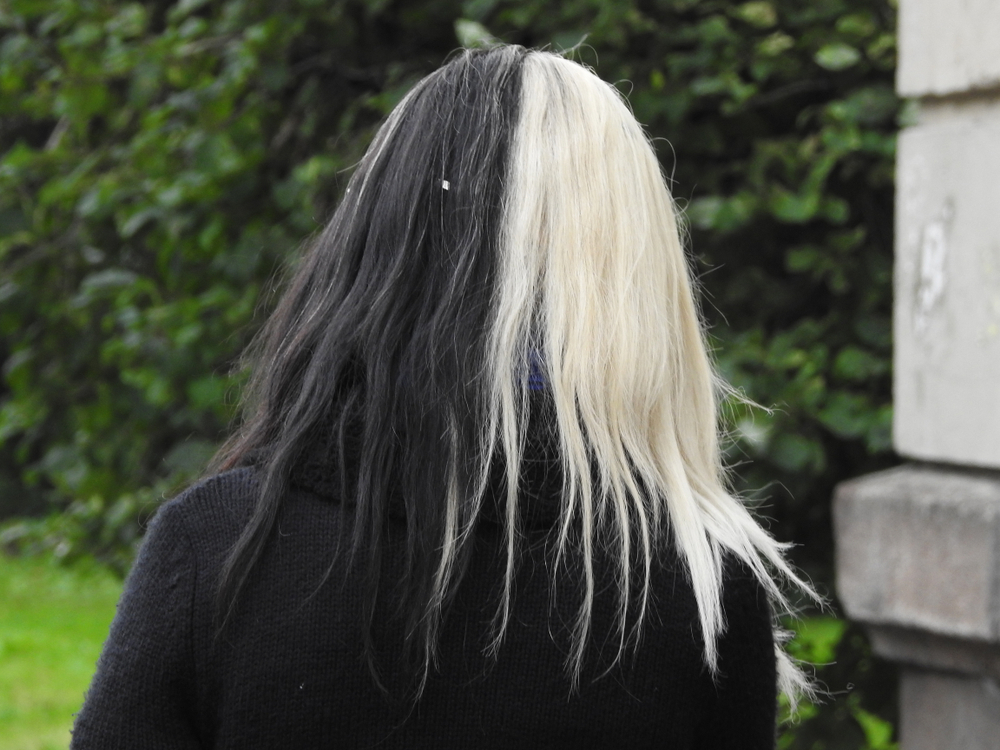 Zwart en Wit Split Dye haarkleur idee op een Russische vrouw