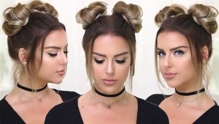 Meisje met een dubbele messy bun kapsel