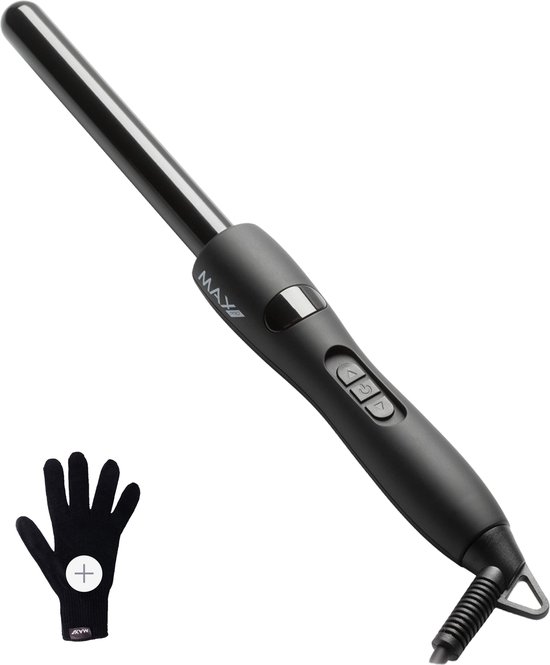 Max Pro Twist 19mm Krultang - Levenslange Garantie - Inclusief Hittebestendige Handschoen - Alle Haartypes - Inclusief LCD Display - Rubberen Coating voor Stevige Grip
