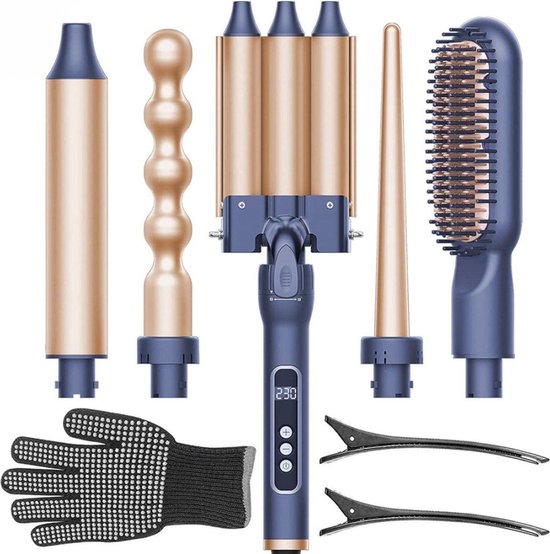 Nince Luxe Keramische Krultang Met Opzetstukken - Wafeltang Waver Golvenkrultang - Curling Iron - Krultang 5 in 1 - 9 tot 32mm