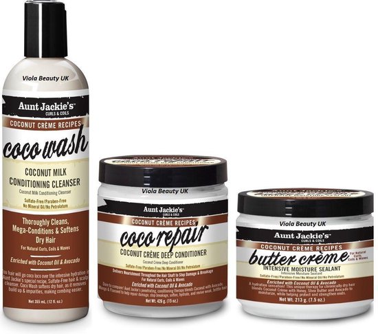 Aunt Jackie's Coco Repair Deep Conditioner + Aunt Jackie's Coco Wash Coconut Milk Conditioning Cleanser + Butter creme set