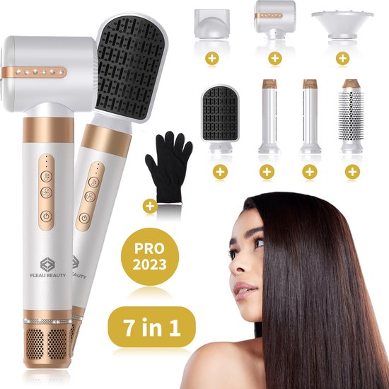 Fleau Beauty Föhnborstel Multistyler - PRO Edition 2023 + Hitte Handschoen - Stijltang - Krultang - Hairwrap - Krulborstel - Haardroger - Haarstyler - 7 in 1 Set