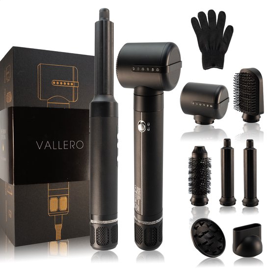Vallero® Hairwrap Airstyler Pro 7 in 1 - Haardroger met Föhn Borstel - Krultang 5 in 1 Upgrade - Diffuser Multistyler - 3 Standen - 1400W